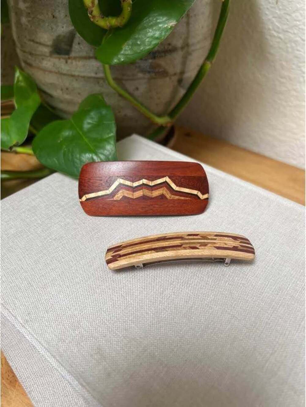 2 Handmade Wood Barrettes French Made in France Clip